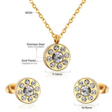 Trendy Round Crystal Pendant Necklace Stainless Steel Necklace Stud Earrings Sets For Ladies Wedding Jewellry Set