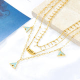 Colliers à trois couches, pendentif pyramide bleue pour femmes et filles, couleur or, ras du cou en acier inoxydable, collier de cou élégant 