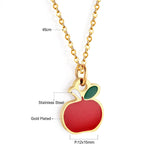 ASON 316L Stainless Steel Choker Gold Color Chain Apple Pendant Necklace Jewelry for Women Girl Anniversary Party Gift