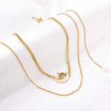 Moon With Cute Astronaut Design Elegant Chain With Imiatation Pearl Double Layer Jewelry On Neck Statement Collier