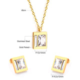 Stainless Steel Wedding Square Shell Chain Necklace Stud Earrings Bridal Jewelry Set Gold Jewellery Sets For Women