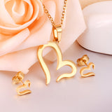 ASON Gold Color Jewelry Sets 316L Stainless Steel For Women Heart Pendant Necklace Small Stud Earrings For Femme Daily Wear