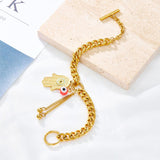 ASON Hand And Red Eye Shape Accessries With Beads Link Chians Bracelet Gold Color Stainless Steel For Women Summer Jewelry