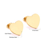 ASON Lover's Jewelry Gold Color Heart Earrings Stainless Steel Push Back Piercing Stud Earrings Ladies Accessories Party