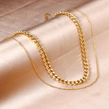 ASON Multi-layer Necklace Stainless Steel Cuban Link Cool Chain for Women Men Party Gift Jewelry Gold Color Choker Necklace