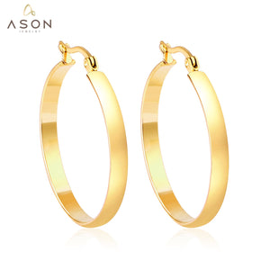 ASON-pendientes de aro con forma de círculo grande para mujer, aretes redondos, tamaño 10mm-40mm, Color dorado, accesorios Brincon para estudiantes 