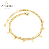 ASON Trendy Scissors Accessories Multi-layer Link Chain Anklet Gold Color Stainless Steel For Women Foot Jewelry Party Gift