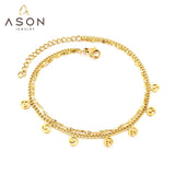 ASON Fashion Round Shape Hollow Out Accessories Multi-layer Chains Anklets Gold Color Stainless Steel For Women Jewelry