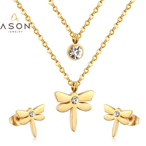 ASON Top 316L collar de libélula de acero inoxidable colgante conjunto de joyería para boda nupcial para mujer 2019 conjuntos de pendientes pequeños 