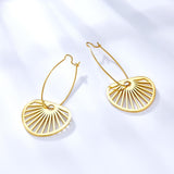 Summer Stainless Steel Geometric Hoop Earrings Minimalist Fan Leaf Shape Unusual Beach Waterproof Jewelry For Women