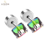 ASON Square Stud Earrings for Women/Girl Stainless Steel Silver Color Cubic Zirconia  Earring Collier Female Accessories