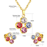 ASON 316L Stainless Steel Zircon Gold Bridal Wedding Jewelry Sets for Women 2019 Flower Necklace Pendant Small Stud Earring