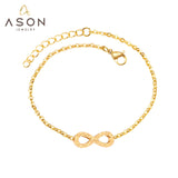 ASON Frosted Lucky Eight Number Shape Loop Link Chain Bracelets Gold Color Stainless Steel for Women Jewelry Extender