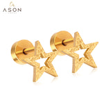 ASON Scurb Star Moon Screw Piercing Stud Earrings Stainless Steel Gold Color for Women Unique Accessories Jewelry Christmas