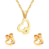 ASON Luxury Heart Pendants Necklaces Earrings Jewelry Set Gold Color Fashion Stainless Steel for Women Cubic Zirconia Cute