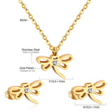 ASON Dragonfly Necklace Earrings Jewelry Set Stainless Steel Gold Color Animal Pendants Necklaces Statement Fashion Jewelry