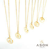 ASON Vintage Initial 26 Letters A to Z White Shell Pendant Necklace Gold Color Stainless Steel For Women Men Choker Jewelry