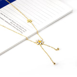 ASON Cute Flower Round Pendant Necklace Gold Color Stainless Steel Charm Choker Necklaces for Women Jewelry Accessories