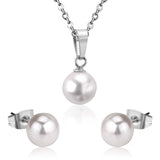 ASON 316L Stainless Steel Bridal Wedding Gold Imitation Pearl Jewelry Sets for Women Necklace Pendant Small Stud Earrings