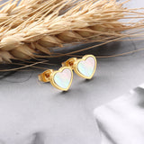 ASON-pendientes con tuerca para Piercing de concha blanca y corazón, pendientes de acero inoxidable, Color dorado, accesorios de joyería para mujer y niña 