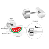 ASON Sweet Watermelon Children's Small Stud Earrings Silver Color Stainless Steel Cartoon for Girl Women Jewelry Piercing