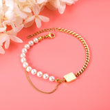 ASON Fashion Imitation Pearl Link Bracelets Stainless Steel Tree Charm Bangles for Women with 3cm Extender Jewelry Gift