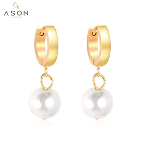 ASON – boucles d'oreilles pendantes en Imitation de perles, élégantes, en acier inoxydable 316L, pour femmes et filles, petits bijoux à la mode