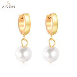 ASON-pendientes colgantes de perlas de imitación elegantes, aretes colgantes de acero inoxidable 316L para mujer y niña, joyería pequeña de moda