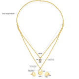 Gold/Steel Double Chains Necklace Women Accessories Stainless Steel Round Cubic Zirconia And Lock Pendant Necklace