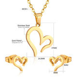 ASON Gold Color Jewelry Sets 316L Stainless Steel For Women Heart Pendant Necklace Small Stud Earrings For Femme Daily Wear