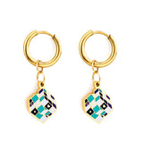 Boucles d'oreilles pendantes en acier inoxydable, Design magique carré Rubik's Cube, bijoux en forme de goutte sur l'oreille, aretes de mujer, cadeaux