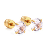 ASON Twist Back White Round Cubic Zirconia Piercing Stud Earring Gold Color Stainless Steel Fashion For Women Daily Jewelry