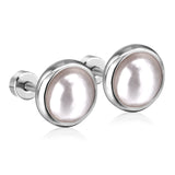 ASON Piercing Earrings Stainless Steel Gold Color Imitation Pearl Screw Stud Earrings Women Size 4mm/6mm/8mm/10mm Jewelry