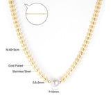 ASON Unusual Leaves Chain with Imitation Pearl Pendant Stainless Steel Choker for Women Fashion Jewelry Gift Accessories