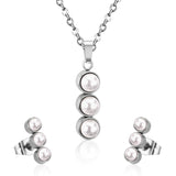 Fashion White Imitation Pearls Crystal Pendant Necklace Stud Earrings For Women Wedding Jewellry Sets bijoux femme