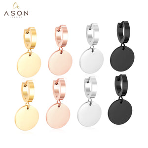 ASON élégant pendentif rond en acier inoxydable boucles d'oreilles pour femmes filles suspendus boucle d'oreille Simple bijoux cadeau de fête 