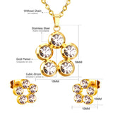 ASON 316L Stainless Steel Zircon Gold Bridal Wedding Jewelry Sets for Women Round Necklace Pendant Small Stud Earring