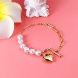 ASON-pulsera de acero inoxidable con perlas de imitación para mujer y niña, abalorio de corazón de Color dorado, accesorios de regalo de fiesta, joyería 