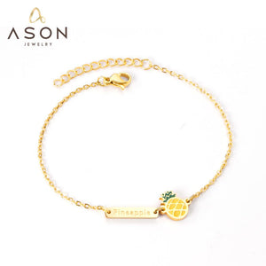 ASON Linda pulsera de cadena con dije de piña, brazalete de acero inoxidable de dibujos animados para mujer, joyería de moda, accesorios ajustables 