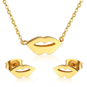 Jewelery Stainless Steel Dubai Unique Lips Pendant Necklaces Stud Earrings Brinco For Lover Jewelry Sets Gift