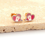 Cute Pink Cat Paw Heart Shape Stud Earrings For Kids Girls Anti Allergy Stainless Steel Earrings Trend 2022