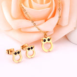 ASON Cute Owl Pendant Necklace Piercing Stud Earrings Jewelry Sets Stainless Steel Gold Color For Women Wholesale Fashion