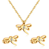 ASON Dragonfly Necklace Earrings Jewelry Set Stainless Steel Gold Color Animal Pendants Necklaces Statement Fashion Jewelry