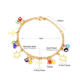 ASON joyería Bohemia pulseras de cadena de eslabones de Color dorado Cruz de acero inoxidable colgante de estrella de ojo azul redondo para pulsera de mujer