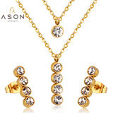 ASON 316L acier inoxydable rond AAA + CZ or ensemble de bijoux de mariage de mariée pour les femmes 2019 collier pendentif petite boucle d'oreille