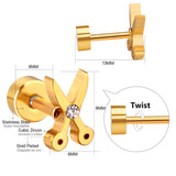 ASON Gold Color AAA CZ Scissors Screw Piercing Stud Earring Set for Women Cool Jewelry Stainless Steel Crystal Earring