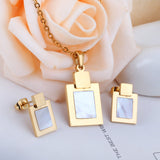 Cute Style Square Shell Necklace Earring Sets For Women Girl Jewelry Sets With 45cm Chain 2 Color Choker Necklaces