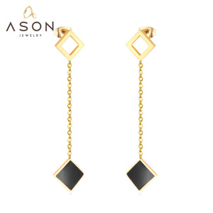 ASON Style coréen déclaration boucles d'oreilles goutte carré coquille balancent boucle d'oreille en acier inoxydable bijoux pour Femme cadeau de fête 