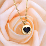 ASON Heart Cubic Zirconia Round Pendants Stainless Steel Chains Necklace Gold Color Accessories Wholesale Daily Wear Choker