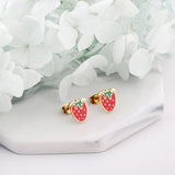 Small Earrings 2022 Stainless Steel Gold Color Push Back Strawberry Stud Earring Fashion Jewelry Party Baby Accessorie